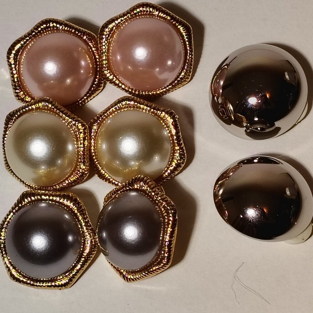 Joan Rivers Earrings Set Faux Pearl Pink Gray White Silver Bulbs Clip-on Vintage - Picture 5 of 5